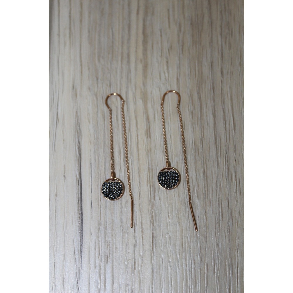 Swarovski Ginger Rose Gold Tone Dark Grey Crystal Pavé Threader Earrings 5253285